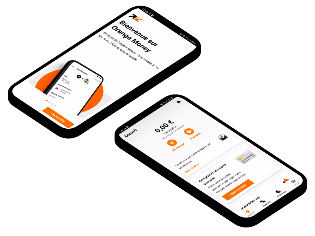 Welcome screens of the Orange Money app