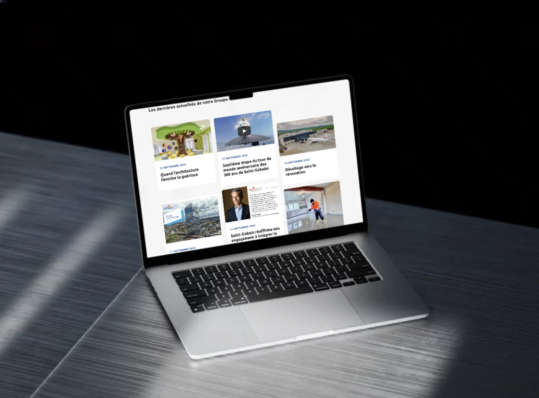 Saint-Gobain group news page on a laptop